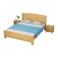 臻远ZY5062716 实木环保漆家具 实木双人床 1.8米含2个床头柜和10cm床垫 原木色