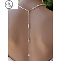 JiMi贝壳珍珠流苏项链漏空后背链露背礼服配饰身体链女欧美新款饰品