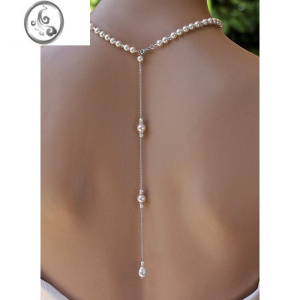 JiMi贝壳珍珠流苏项链漏空后背链露背礼服配饰身体链女欧美新款饰品 白色