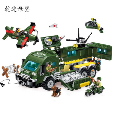 新品直营-启蒙积木宝宝玩具男孩军事坦克战车模型6岁-8岁-10岁儿童拼装积木玩具生日1709装甲车遇袭