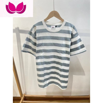 七斓2022年成人短袖T恤青春有机棉条纹宽松夏季标准流行圆领3048