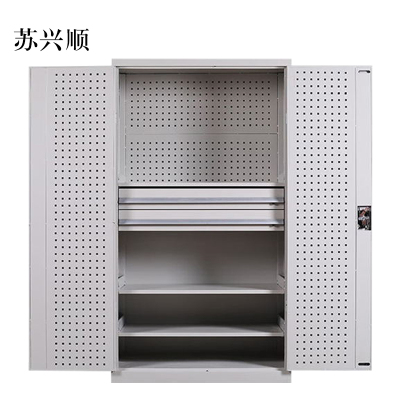 苏兴顺办公柜工具柜加厚铁皮储物柜工厂车间用带抽屉汽修多功能收纳柜通门内二抽柜灰白色