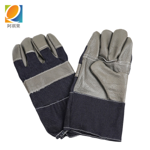 阿祺果 半皮手套 牛仔布头层皮 副