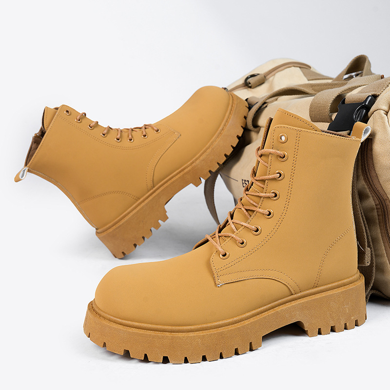 冬季新款高帮厚底大靴户外运动工装系带时尚百搭马丁靴男靴