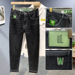 青年牛仔裤加绒男士外出防寒刺绣男裤冬季舒适品质修身直筒裤男款