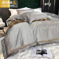 欧式五星级酒店棉四件套刺绣被套简约色棉轻奢床上用品 三维工匠