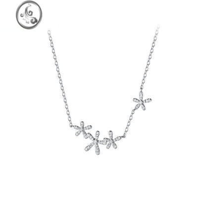 JiMiS925银银小花项链女轻奢简约少女ins冷淡风花朵锁骨链小众设计感