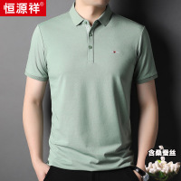 恒源祥刺绣桑蚕丝翻领短袖男t恤2024夏季新款纯色t恤男士半袖体恤