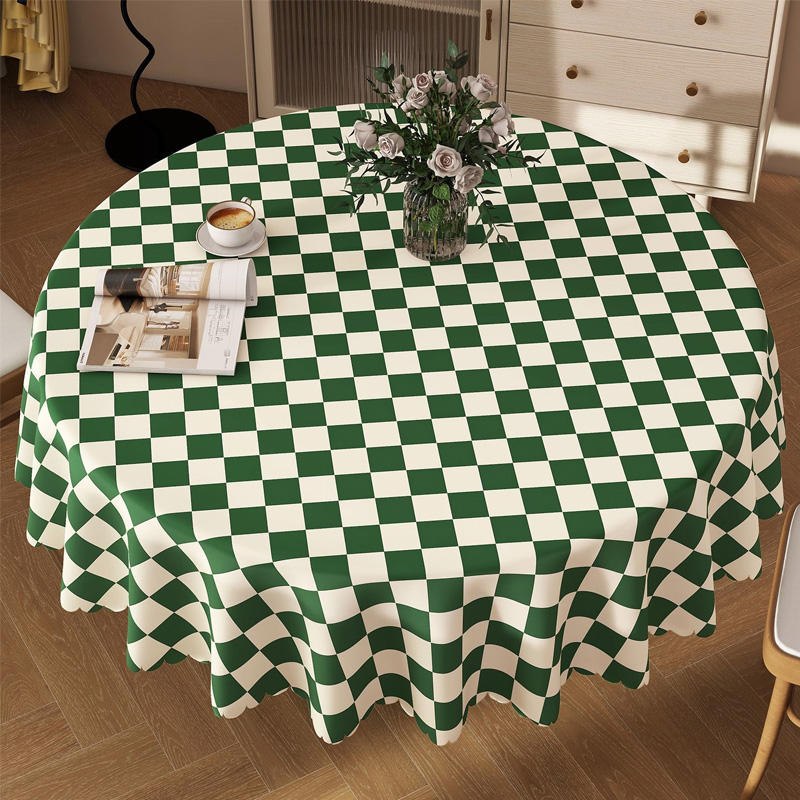 防水防烫防油免洗圆形餐桌布 绿格 180cm圆