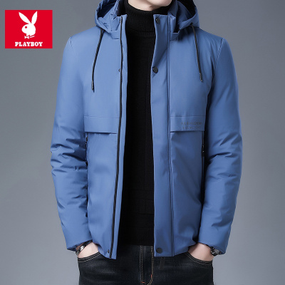 花花公子男装2020秋冬新款男式连帽棉服时尚韩版青年纯色拉链可卸帽厚款棉外套