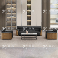 臻远 办公沙发会客接待沙发 西皮1+1+3茶几组合