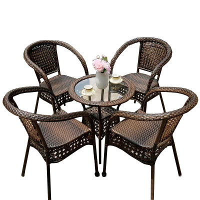 晋舰 藤椅阳台桌椅室外庭院藤编椅子花园茶几藤椅组合 4椅+60透明圆桌