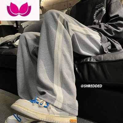 七斓华夫格裤子男vibe高街直筒韩版ins潮百搭宽松运动休闲长裤