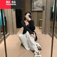 YIBUSHENG肌理感字母褶皱阔腿裤女季薄款直筒宽松休闲裤百搭高腰拖地裤潮