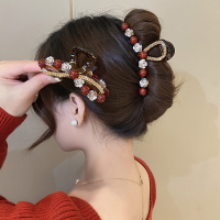 新款红色山茶花大号抓夹女后脑勺发饰轻奢时尚优雅头饰盘发鲨鱼夹送女朋友老婆情人节七夕生日礼物