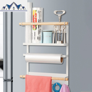 厨房白色冰箱侧面置物架纸巾保鲜膜磁吸储物调味料壁挂用品收纳架 三维工匠