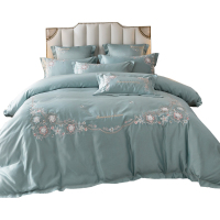 美帮汇被套四件套欧式风格简约刺绣被套廷风全棉床单大气1.8m床笠床套