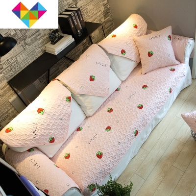 北欧干净黑白喵星人沙发垫棉布艺坐垫防滑定制草莓甜心110*160cm御蓝锦