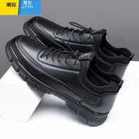 聚范全黑色皮面运动鞋软底防滑上班工作休闲鞋防水防滑劳保男鞋大码鞋