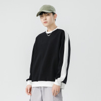 男士圆领卫衣春秋季韩版潮流拼色拼接宽松套头百搭长袖打底衫男装