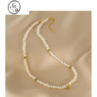 JiMi原创夏季橄榄石淡水珍珠叠戴双层锁骨链轻奢小众颈链