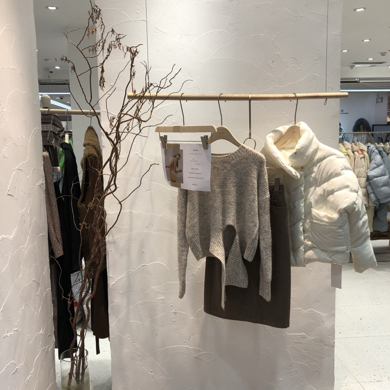 服装店展示架上墙壁挂式侧挂吊顶吊架实木钢丝悬挂简约女装挂衣架晾晒架 三维工匠 市面普通木头60CM长钢丝配2M 官方标配