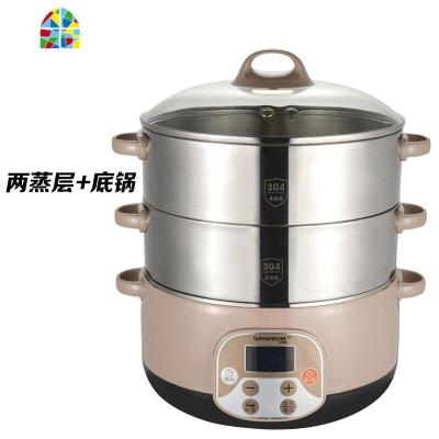 山姆斯30cm多功能电子蒸锅火锅304不锈钢超大容量蒸笼保温 FENGHOU 2蒸层+底锅