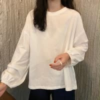 春季薄款纯色打底衫韩版学生情侣装灯笼袖宽松卫衣长袖T恤女装潮