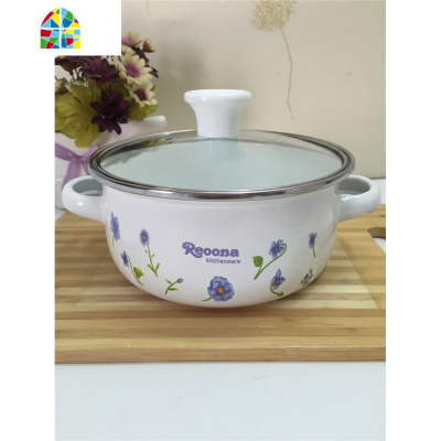 带盖双柄汤锅加厚珐琅炖锅汤锅小锅婴儿煮热牛奶锅电磁炉 FENGHOU 24厘米盖子兰花锅