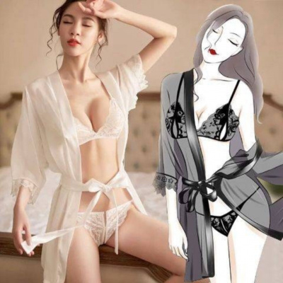 情趣内衣女极度诱惑浴袍血滴子免脱内裤露乳三点式制服睡衣套餐