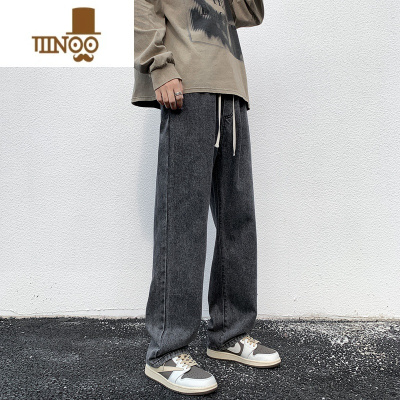 YANXU复古牛仔裤男款秋季直筒宽松潮牌阔腿美式高街潮流休闲长裤子男生