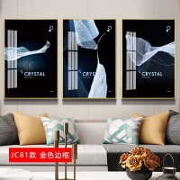 三联客厅装饰画抽象现代简约沙发背景墙 jc81(金色边框) 80*100cm三联套装(建议4.2米以上沙发)摩登黑[铝合