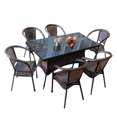 晋舰 藤椅阳台桌椅庭院藤编椅子花园茶几藤椅组合 6椅+150全藤直角桌