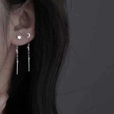 星月耳线女气质简约长款耳环时尚新款星星月亮耳坠个性百搭耳饰送女朋友老婆情人节七夕生日礼物