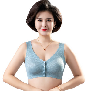 妈妈内衣女夏季薄中老年人冰丝无痕大码前扣文胸无钢圈背心式胸罩