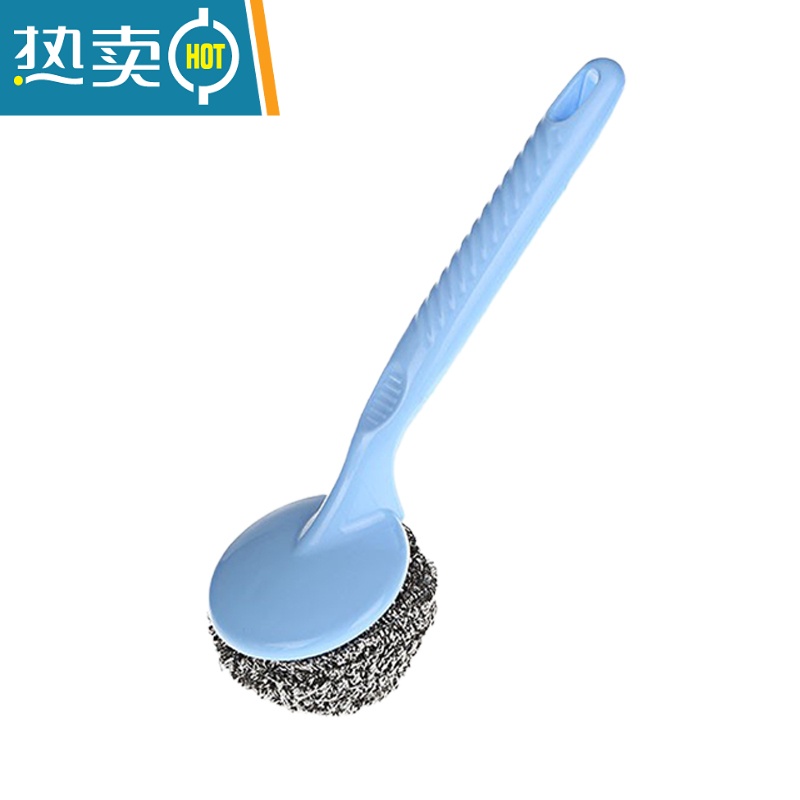 敬平加长柄钢丝刷钢家务刷锅器 大号带手柄清洁刷子 厨房带柄洗锅刷 钢丝洗锅刷[一个装] 颜色随机