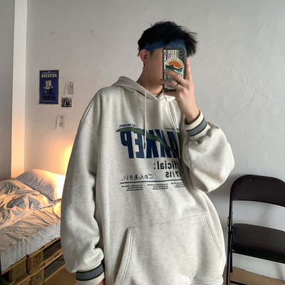 SUNTEK@ 春秋季新款长袖卫衣男连帽宽松韩版潮流百搭套头外套卫衣