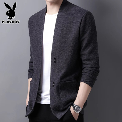 花花公子开衫外套男士针织衫线衣服秋冬季新款潮流休闲V领毛衣男
