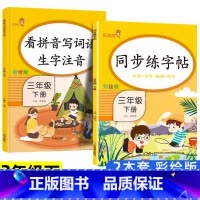 下册]同步字帖+看拼音写词语 2本 小学三年级 [正版]三年级下册同步练字帖每日一练人教版下册语文生字帖写字课课练 小学