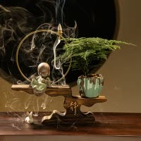 新中式禅意办公室绿植摆件客厅桌面家居玄关陶瓷人物装饰盆栽摆设 三维工匠 假山(赠绿植+倒流香+鹅卵石)