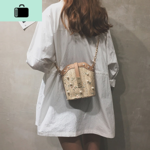 链条小包包仙女2020春夏新款森系珍珠编手提水桶包单肩斜挎包潮NEW LAKE女士单肩包