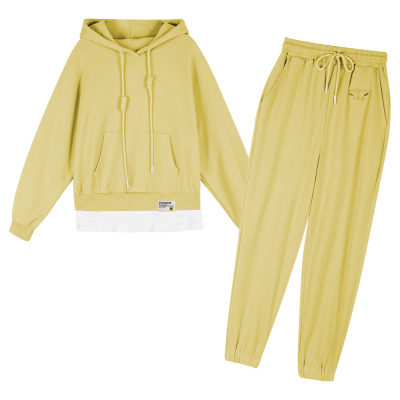 暖青汇慵懒风套装女早春新款韩范宽松假两件连帽卫衣高腰显瘦卫裤两件套卫衣