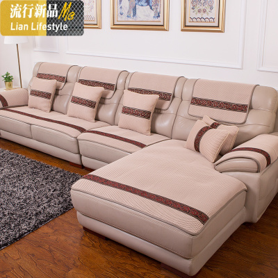 真皮沙发垫夏季防滑坐垫子欧式简约现代布艺四季通用沙发套罩定做 三维工匠 升级版灰色[龙纹花边] 60*76cm[单座]