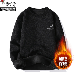 啄木鸟加绒加厚一体绒毛衣男2024冬季新款内搭保暖针织打底衫线衣