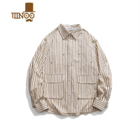 YANXU阿于呆日系条纹翻领小众设计感流行衬衫男女复古宽松工装外套