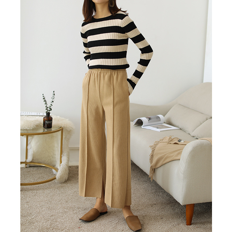 针织裤女秋冬2018新款韩版休闲裤中腰直筒裤