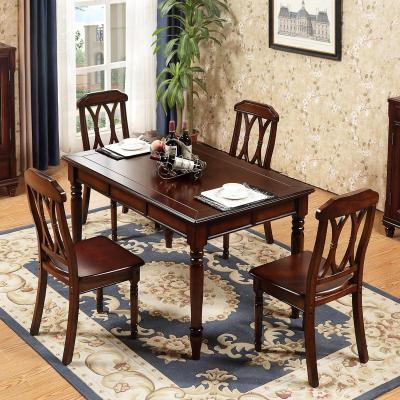 全实木餐桌美式乡村轻奢长方形原木家用纯木桌子橡木网红欧式家具