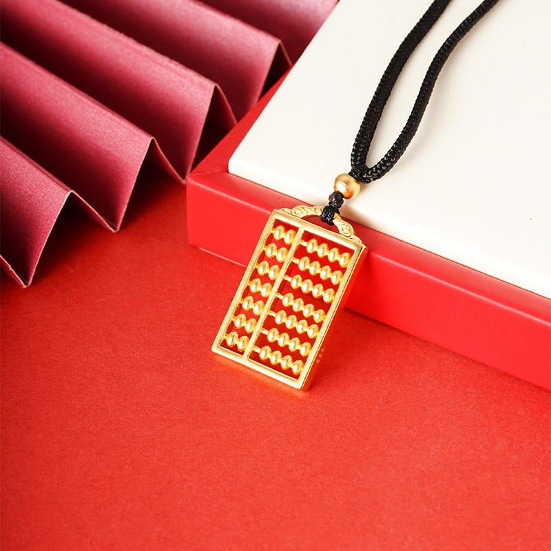 越南沙金古法算盘黑绳项链中国风复古百搭如意盘吉祥久不褪色送女朋友老婆情人节七夕生日礼物