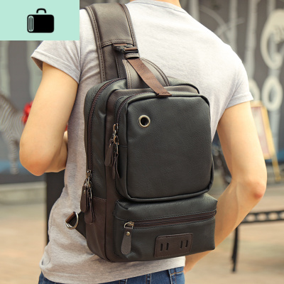 韩版潮流单肩斜挎包胸包男休闲运动斜跨包男士小背包学生小包PU皮NEW LAKE男士单肩包
