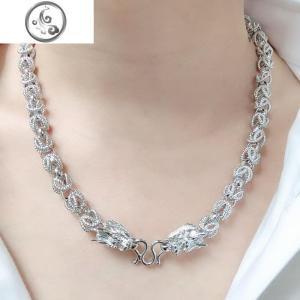 999纯银男士项链霸气个性双龙头粗款纯银链子男款挂坠配链无吊坠 JiMi